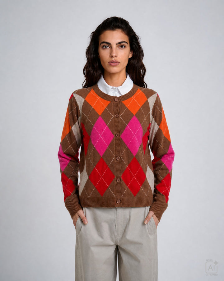 ROUND NECK CARDIGAN 1/1 SLEEVES, CHILI PRINT 1449 Bild 3