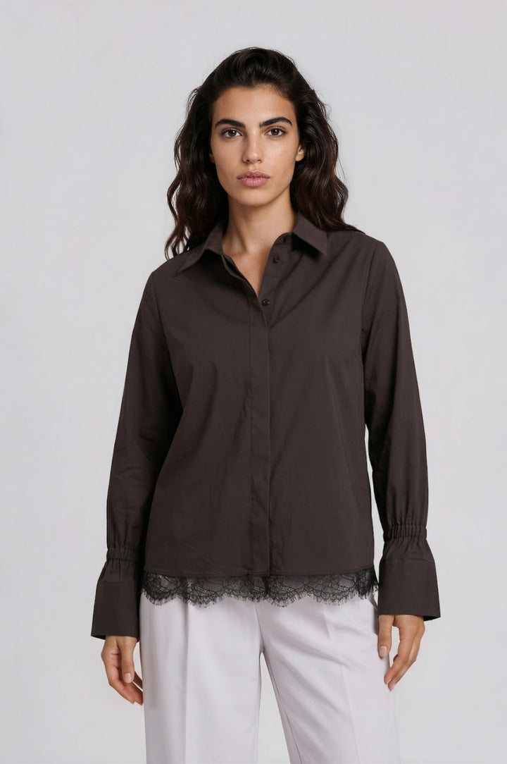 SHIRT BLOUSE W/ ELASTIC GATHERING A, MOCCA 918 Bild 1