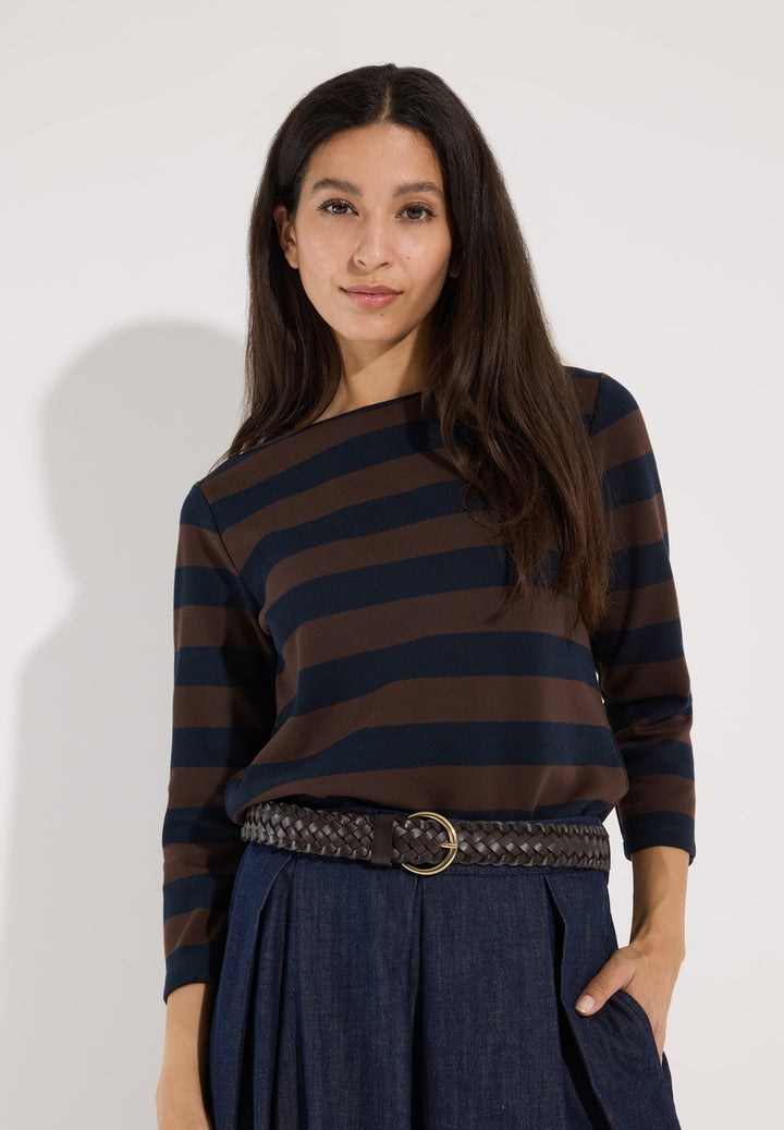 Boxy Shirt 3/4 Sleeves with Stripe, espresso marine block stripes jerse 2279 Bild 3