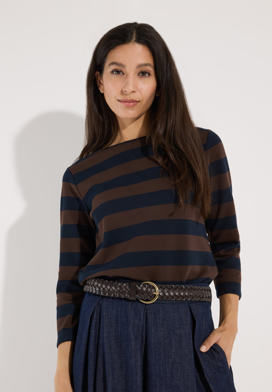 Boxy Shirt 3/4 Sleeves with Stripe, espresso marine block stripes jerse 2279 Bild 3