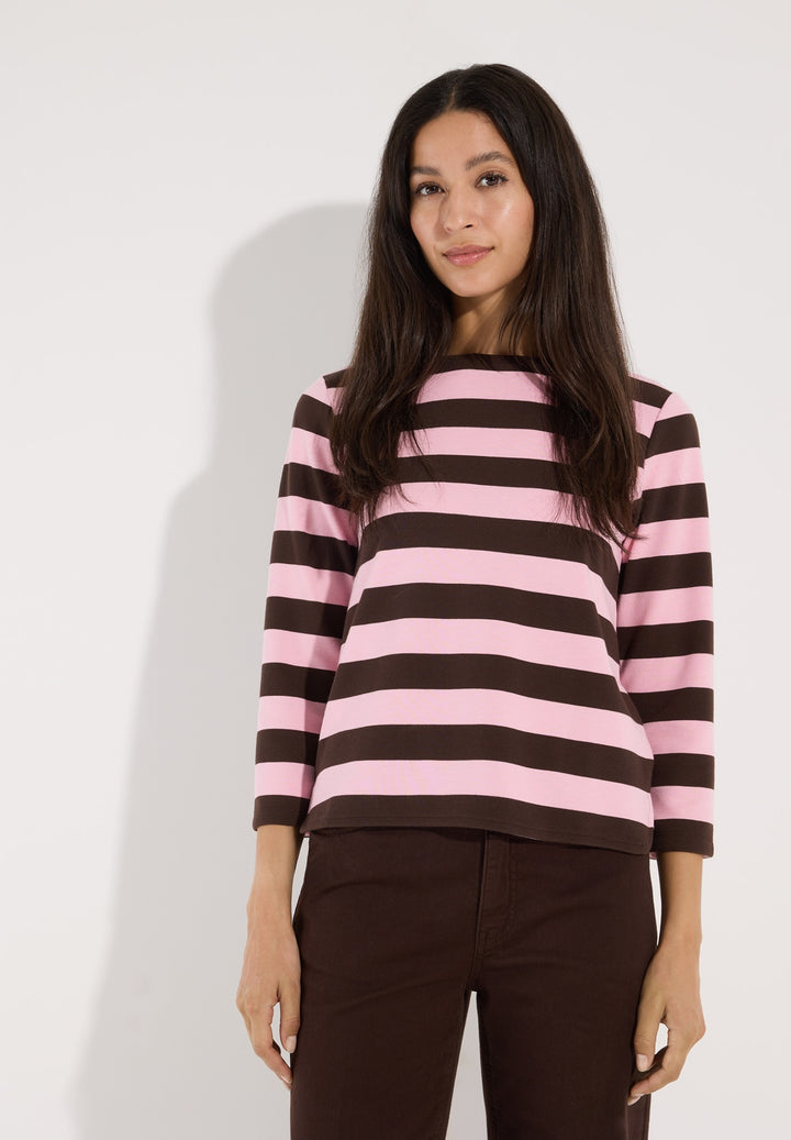 Boxy Shirt 3/4 Sleeves with Stripe, milky rose espresso block stripe je 2821 Bild 3