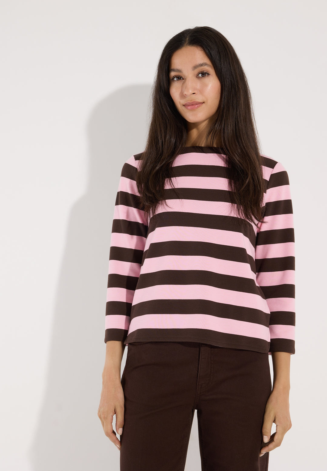 Boxy Shirt 3/4 Sleeves with Stripe, milky rose espresso block stripe je 2821 Bild 3