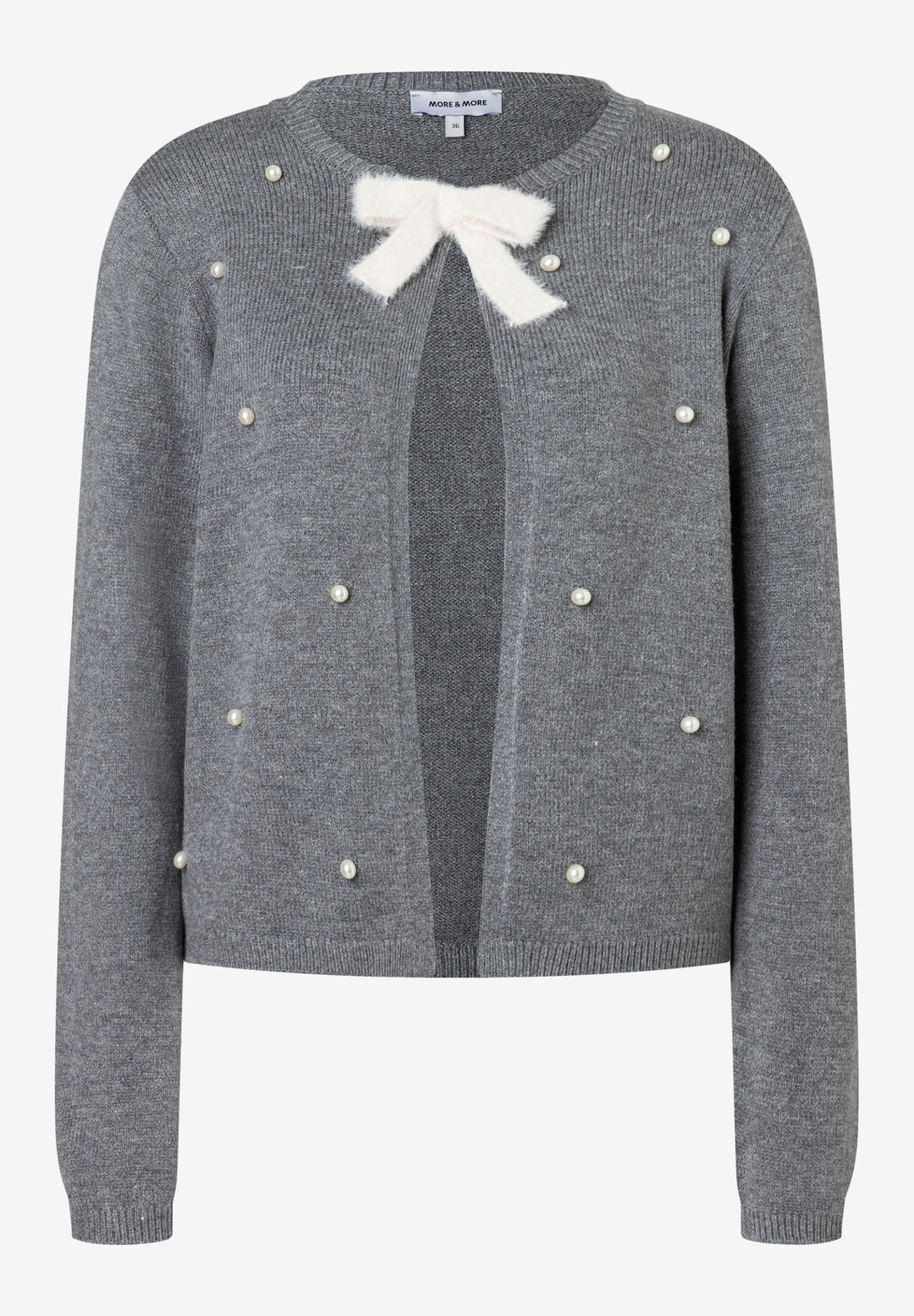 Cardigan with Bow and Pearls, warm grey melange 0740 Bild 1