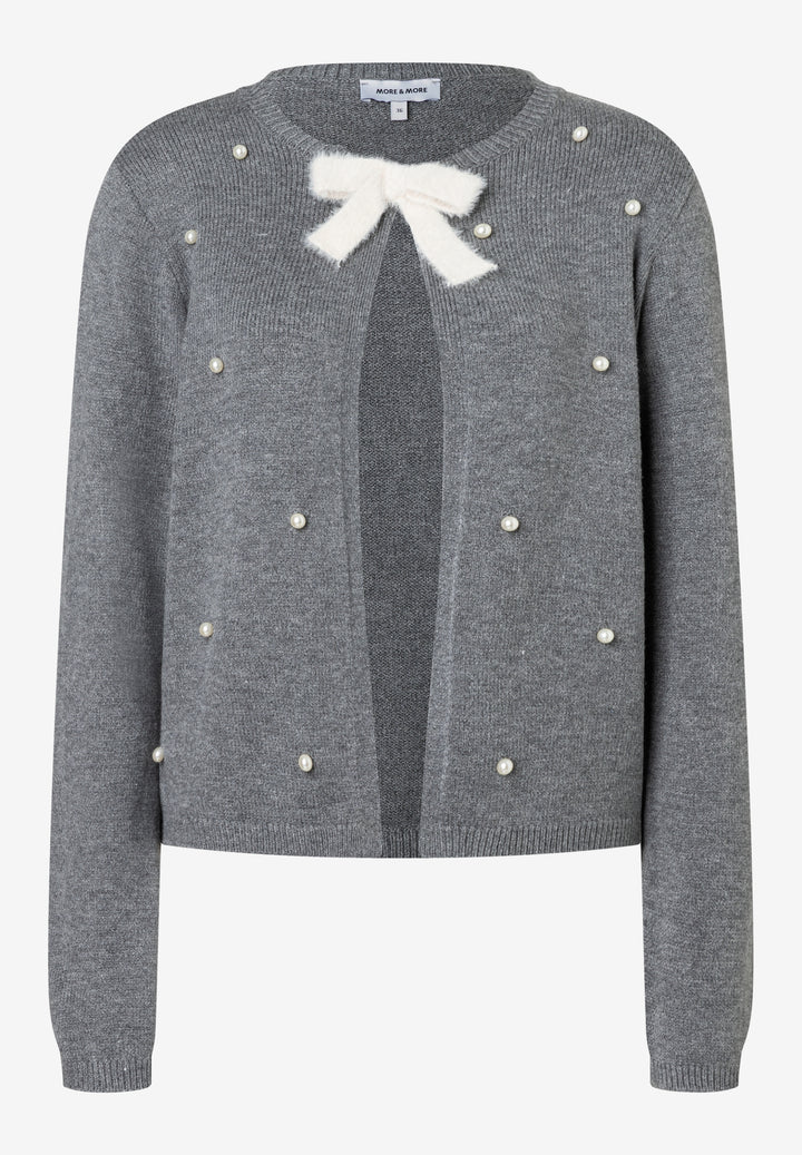 Cardigan with Bow and Pearls, warm grey melange 0740 Bild 1