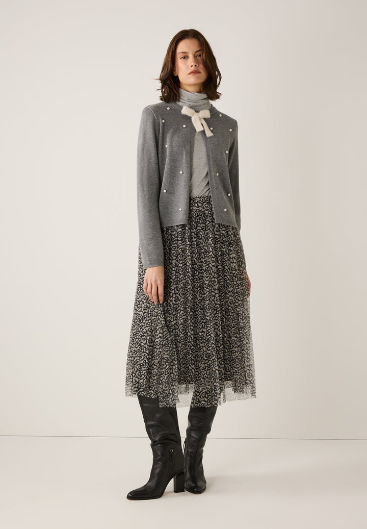 Cardigan with Bow and Pearls, warm grey melange 0740 Bild 4
