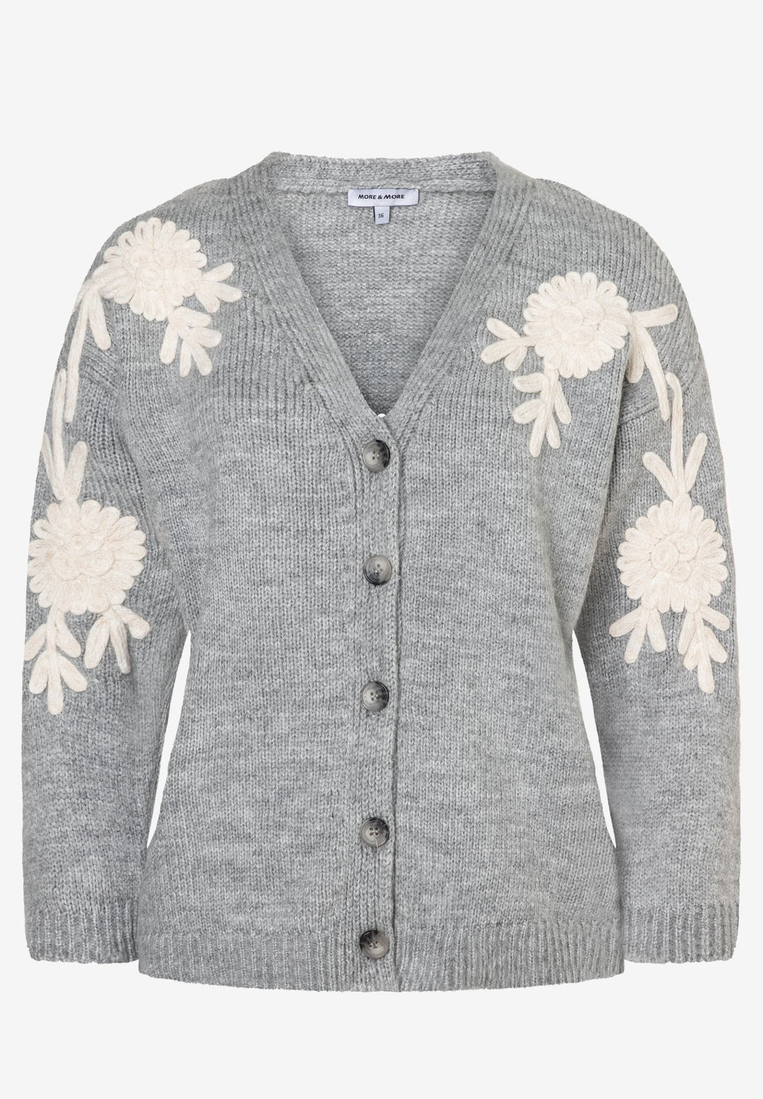 Cardigan with Flower-Embellishment, silvergrey melange 0717 Bild 1