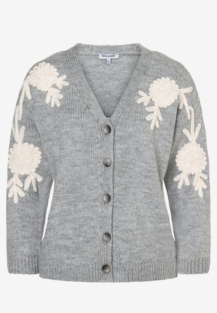 Cardigan with Flower-Embellishment, silvergrey melange 0717 Bild 1