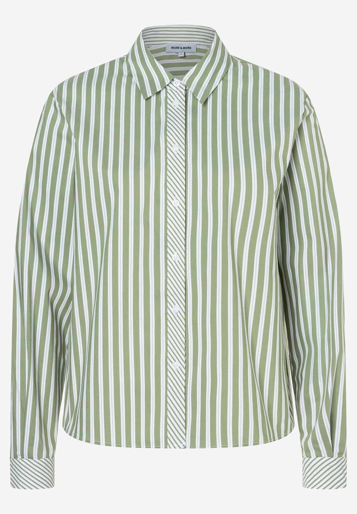 Cropped Shirt Blouse, striped cotton stretch spring green 2623 Bild 1
