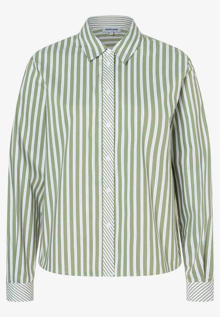 Cropped Shirt Blouse, striped cotton stretch spring green 2623 Bild 1