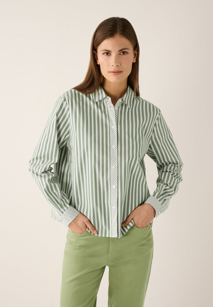 Cropped Shirt Blouse, striped cotton stretch spring green 2623 Bild 3