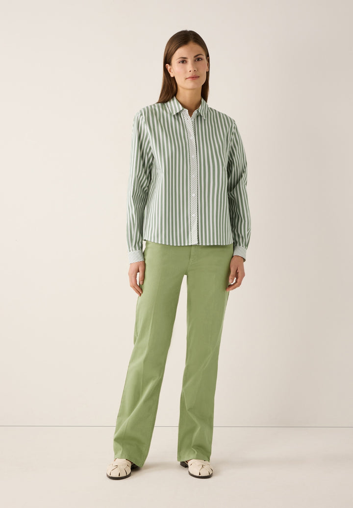 Cropped Shirt Blouse, striped cotton stretch spring green 2623 Bild 4