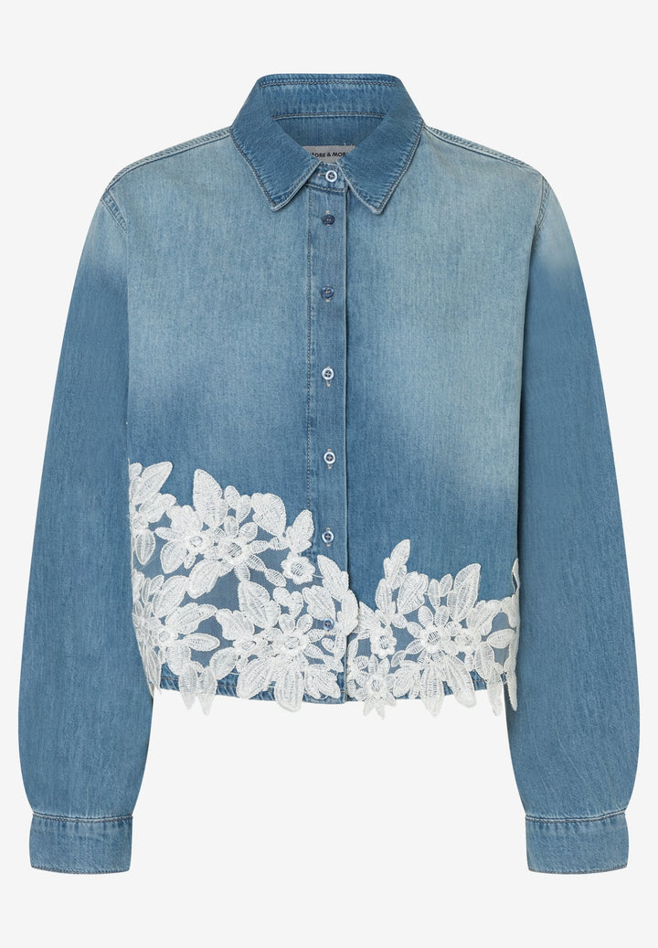 Denim Shirt Blouse with Lace Detai, light blue denim 0961 Bild 1