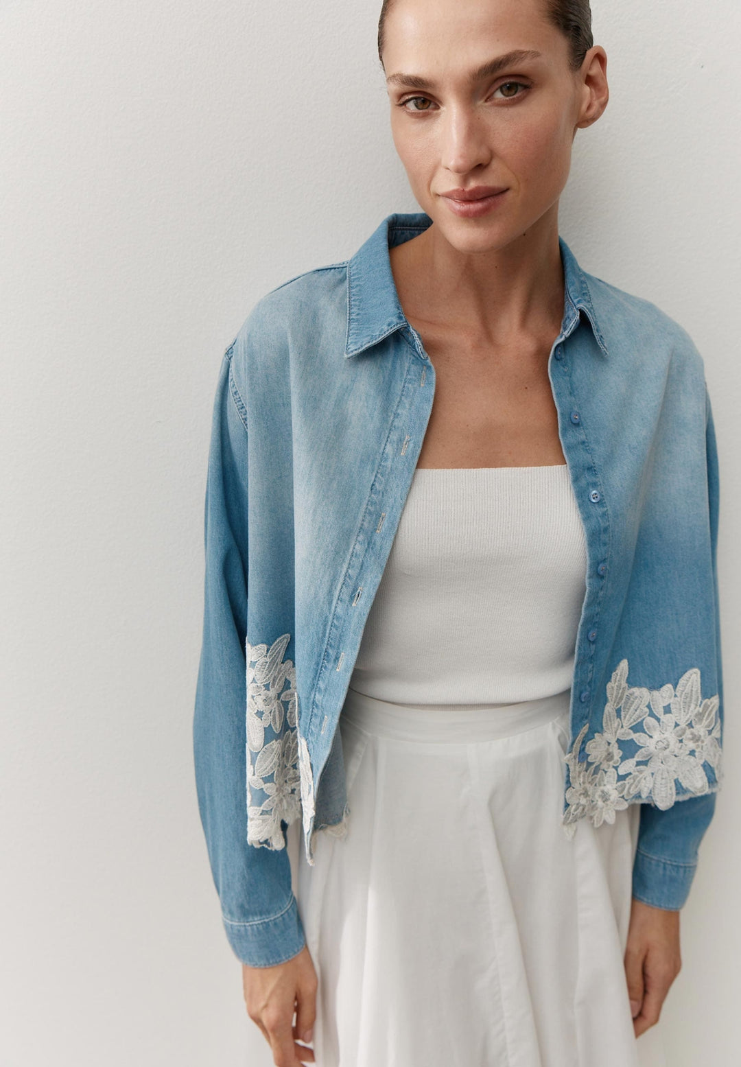 Denim Shirt Blouse with Lace Detai, light blue denim 0961 Bild 3