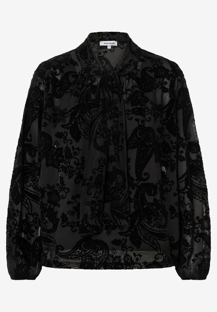 Fancy Mesh Shirt with Bow, black 0790 Bild 1