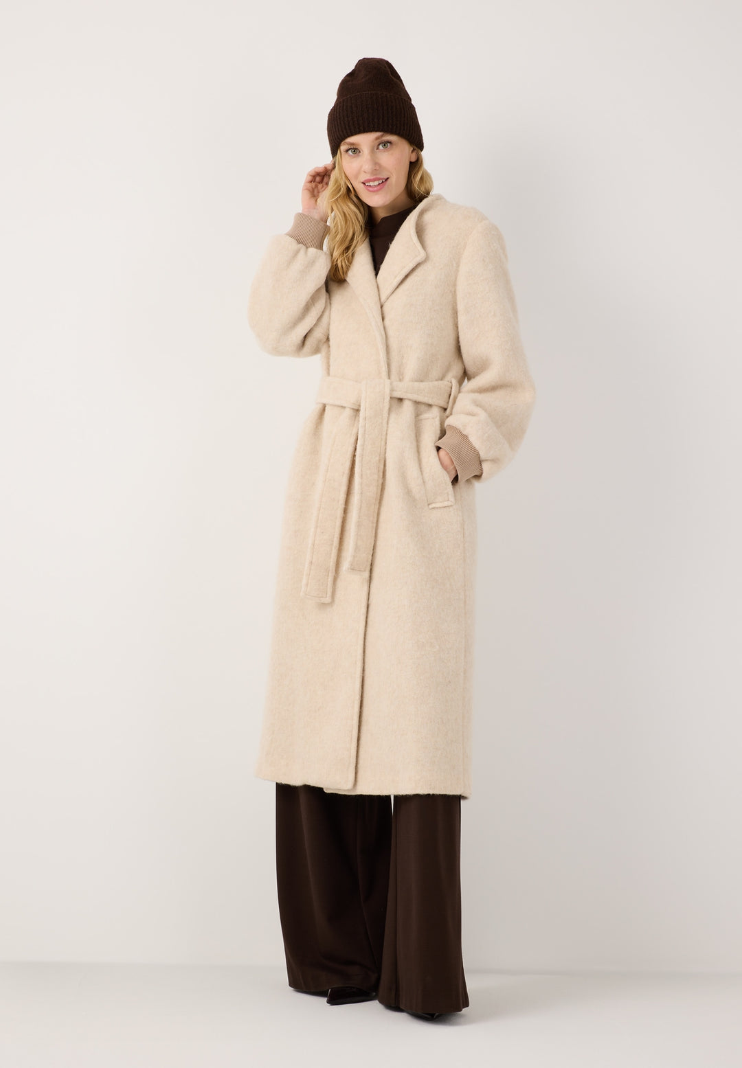 Hairy Bouclé Coat w Balloon Sleeve, powder cream 0031 Bild 3
