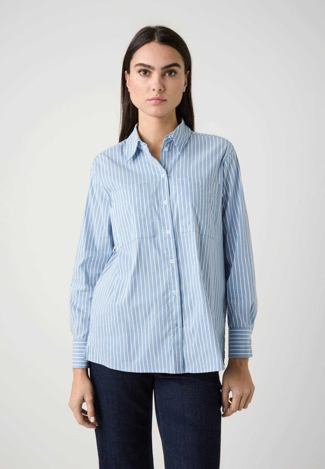 Long Shirt Blouse, winerblue white woven blouse stripe 2339 Bild 3