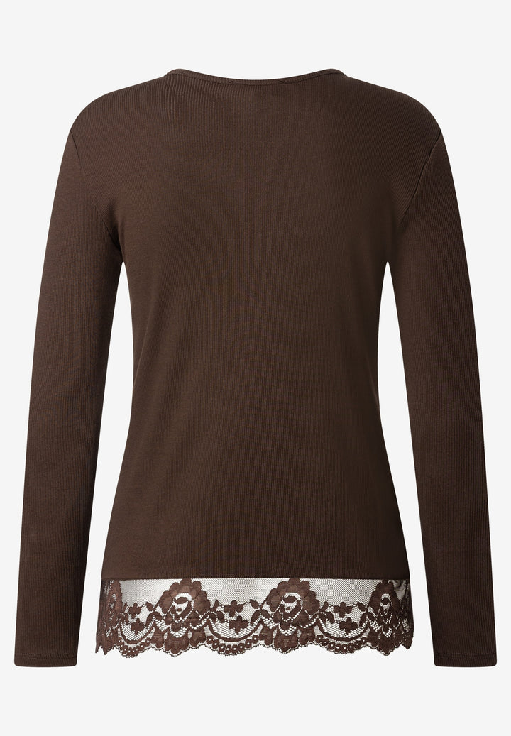Longsleeve with Lace at Seam, espresso brown 0279 Bild 2