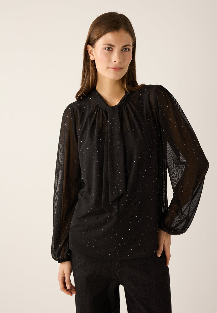 Mesh Shirt with Bow, black 0790 Bild 3
