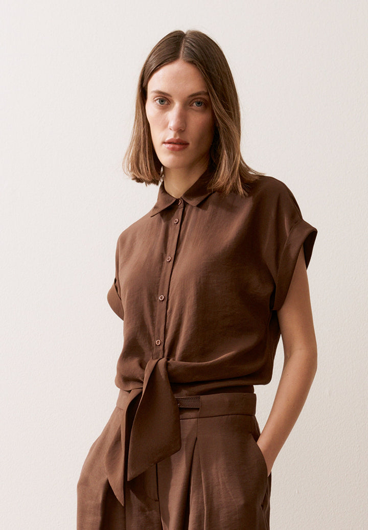 Modal Blend Blouse with Knot Detai, cool chocolate 0286 Bild 3