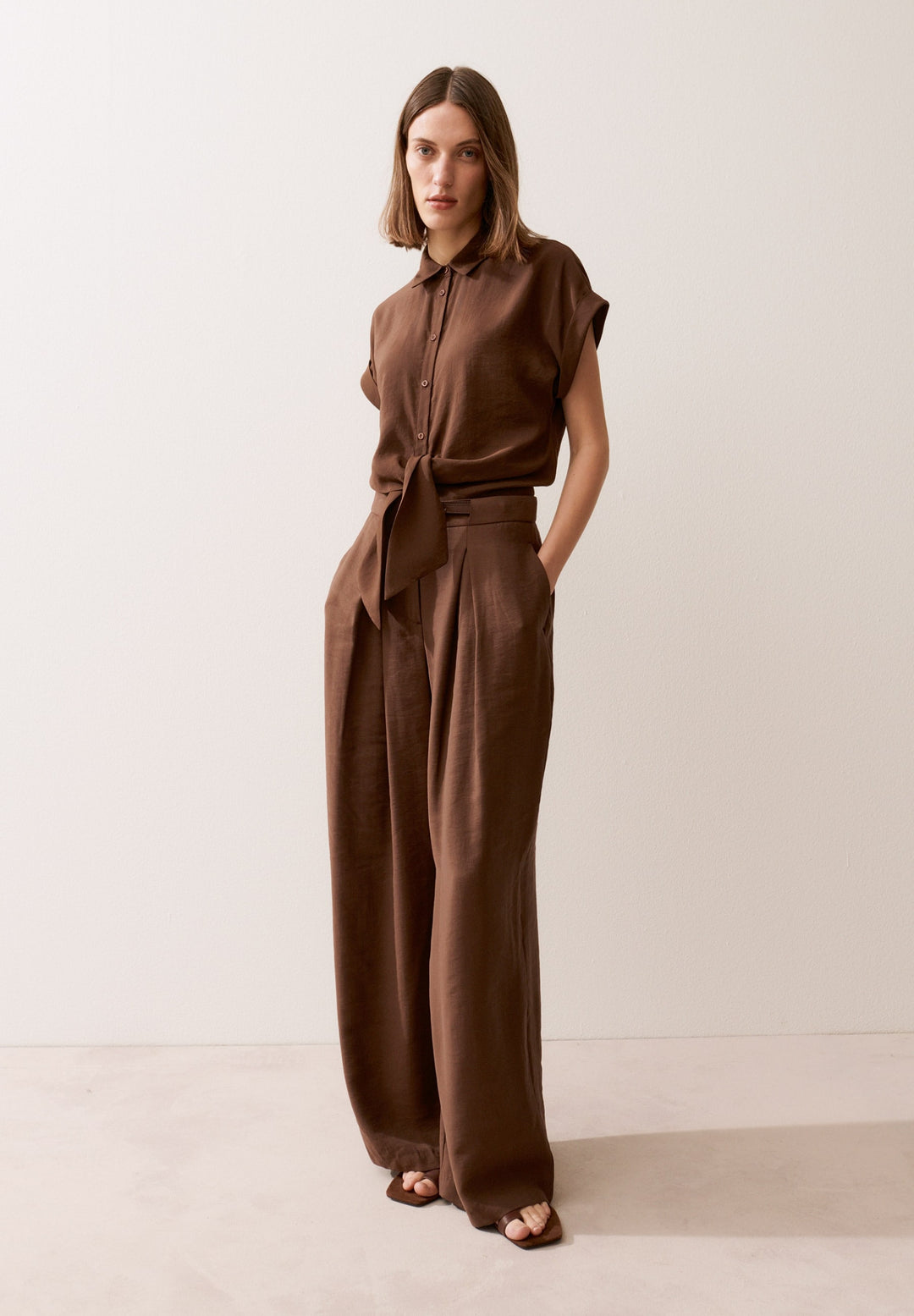 Modal Blend Blouse with Knot Detai, cool chocolate 0286 Bild 4