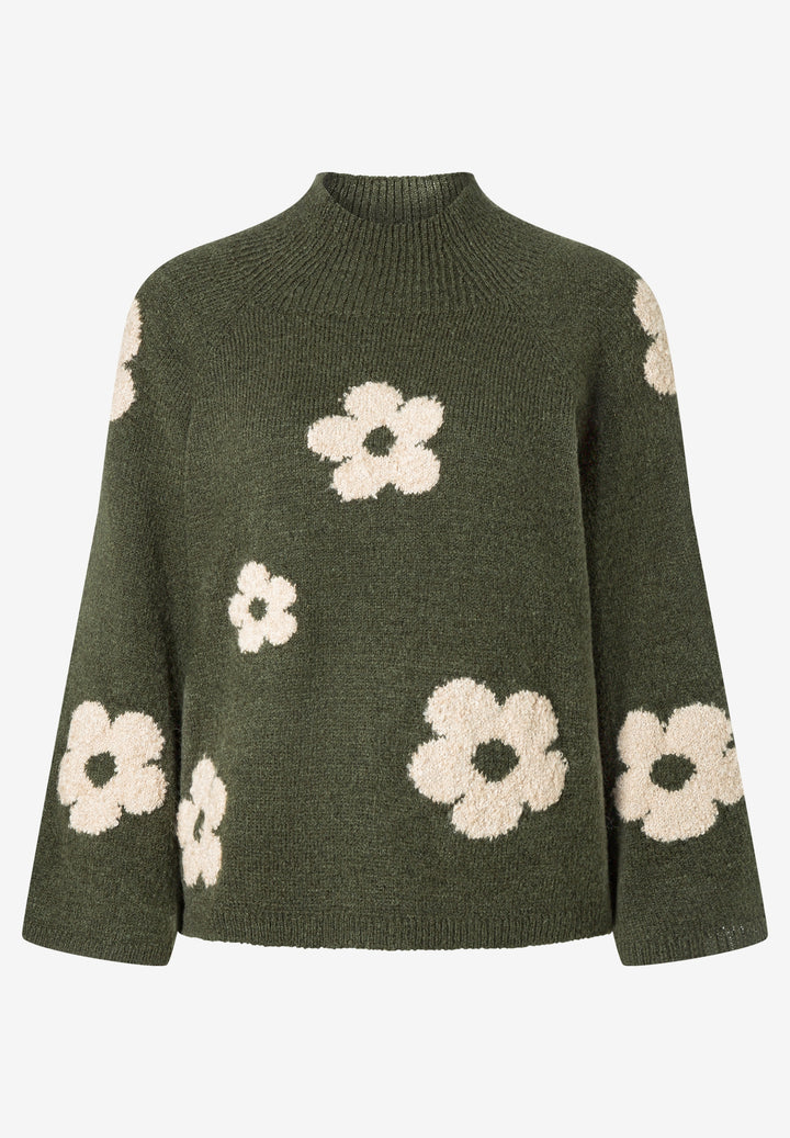 Pullover with Flowers, 3/4 Sleeve, flower intarsia knit 2689 Bild 1