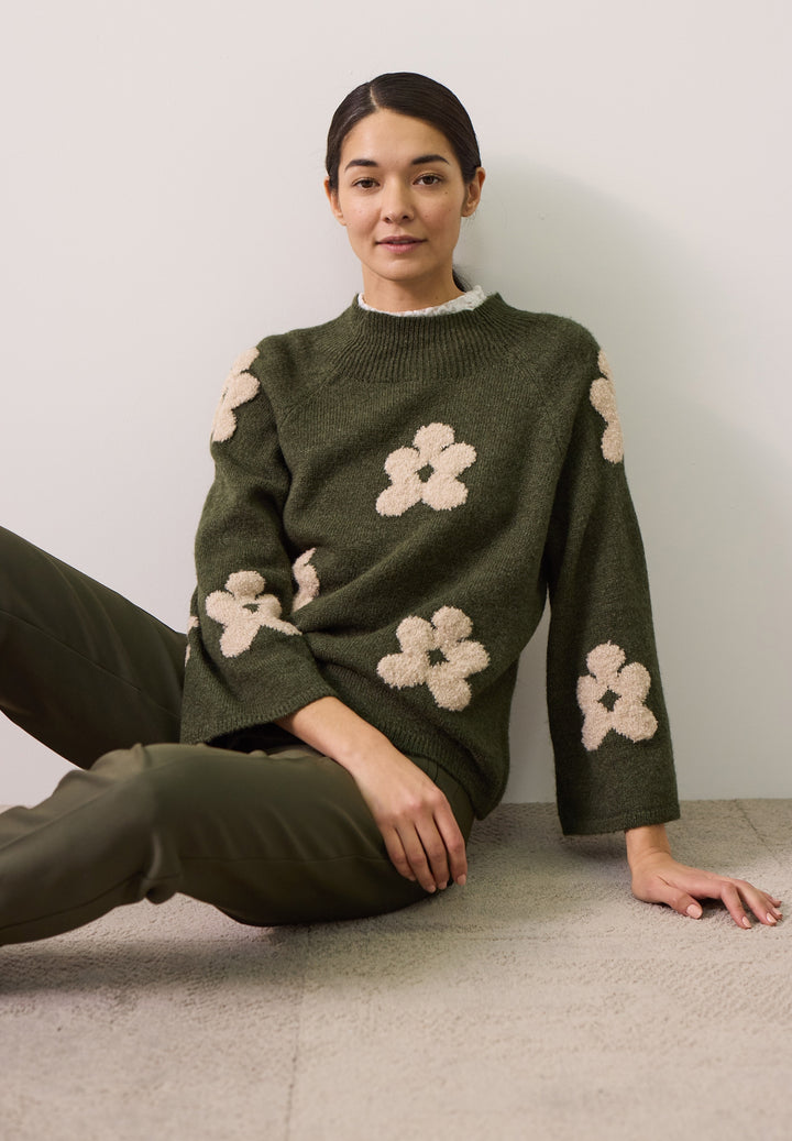 Pullover with Flowers, 3/4 Sleeve, flower intarsia knit 2689 Bild 3