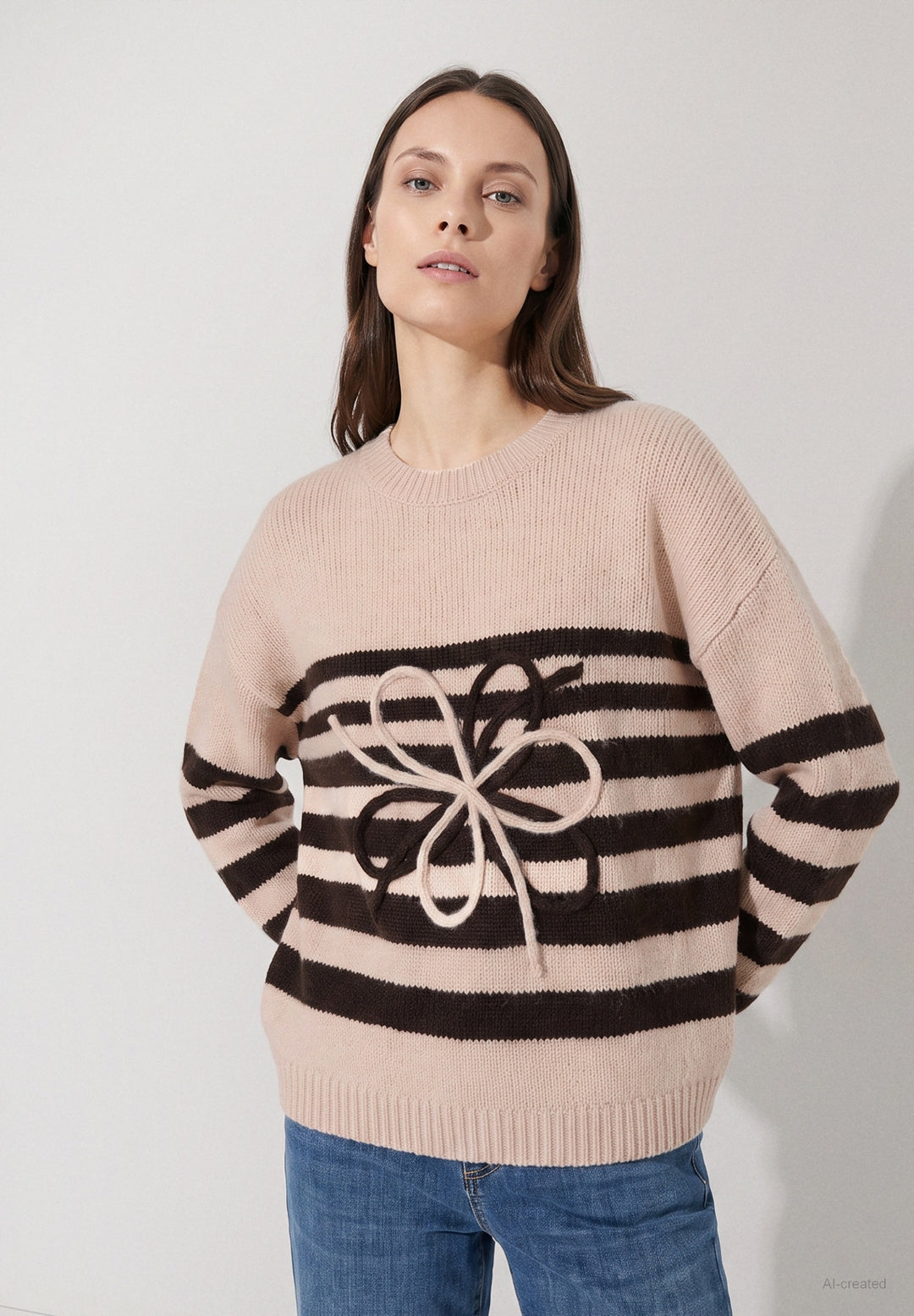 Striped Pullover with Artwork, knit stripes espresso brown powder 2031 Bild 2