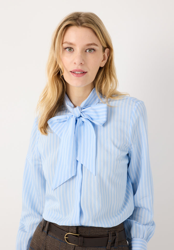 Striped Pussycat Bow Blouse, fresh skyblue white woven blouse st 2319 Bild 3