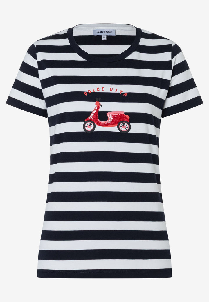 T-Shirt with Placement Print, marine offwhite regular stripe jers 2375 Bild 1