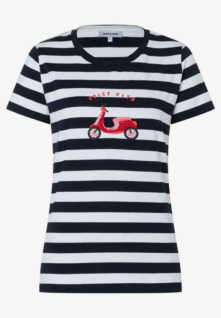 T-Shirt with Placement Print, marine offwhite regular stripe jers 2375 Bild 1