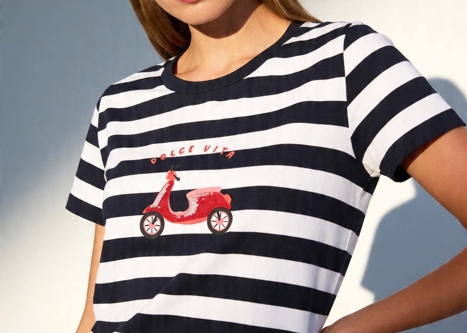 T-Shirt with Placement Print, marine offwhite regular stripe jers 2375 Bild 3