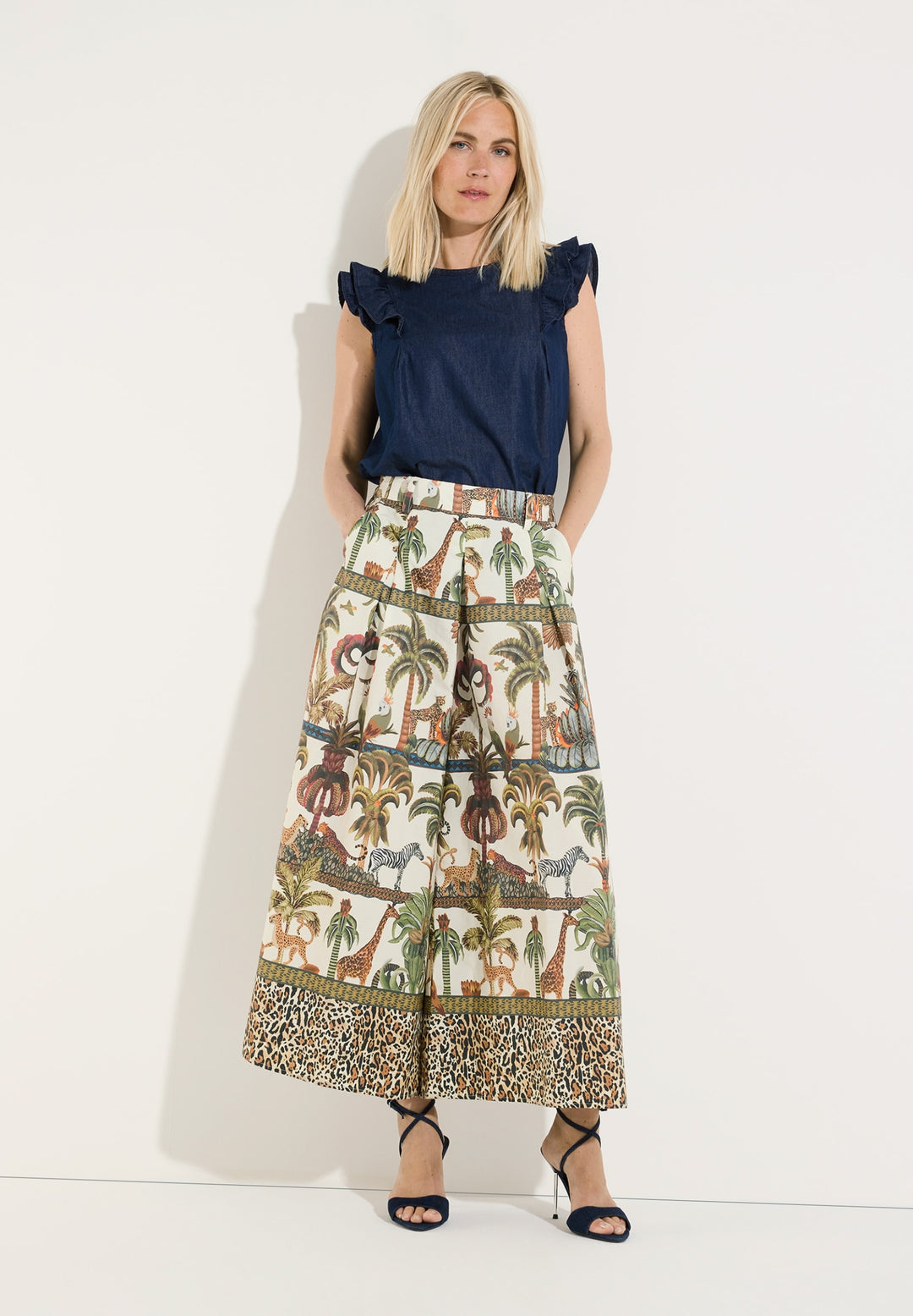 Wide Leg Poplin Pants, retro jungle print 4041 Bild 4
