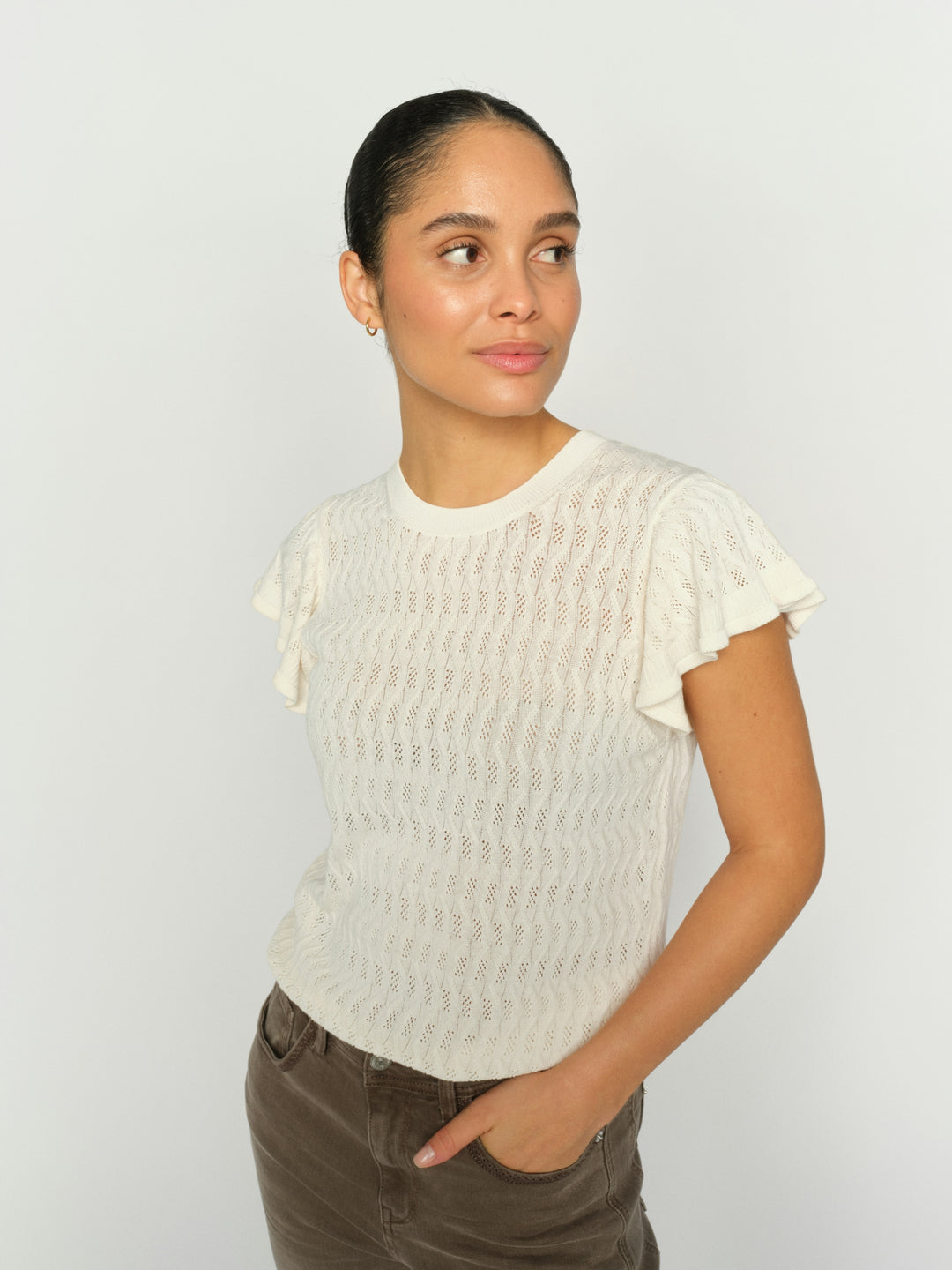 MMGanna Pattern O-Neck Knit Top Ecru Bild 3
