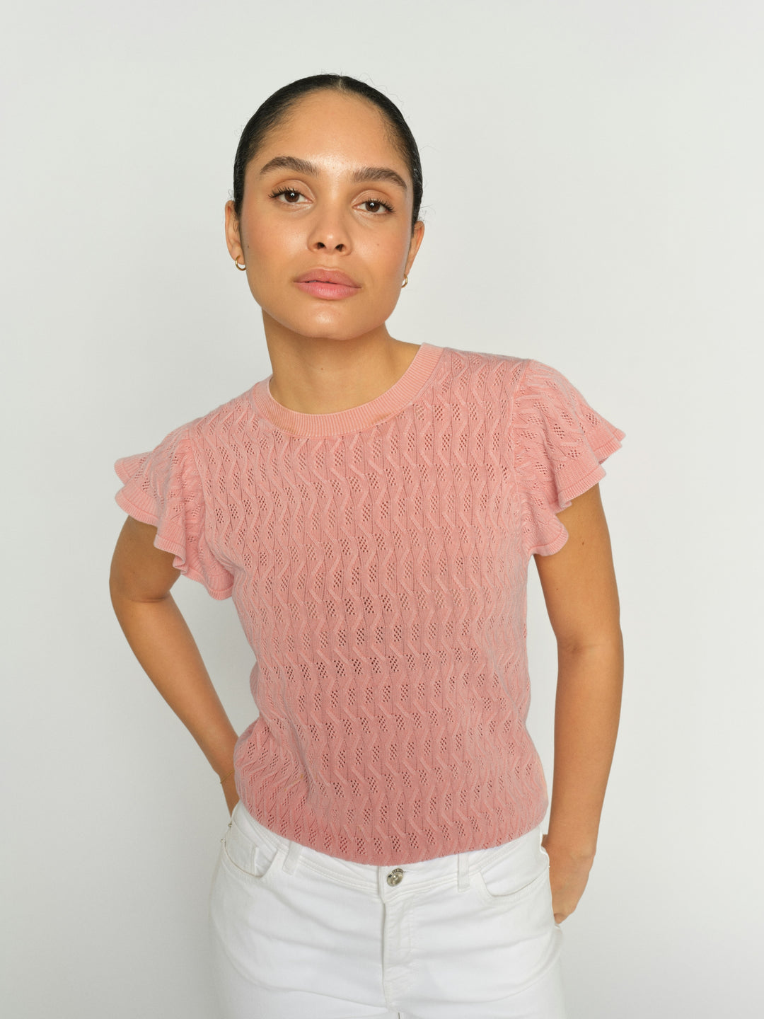 MMGanna Pattern O-Neck Knit Top Peachy Bild 3
