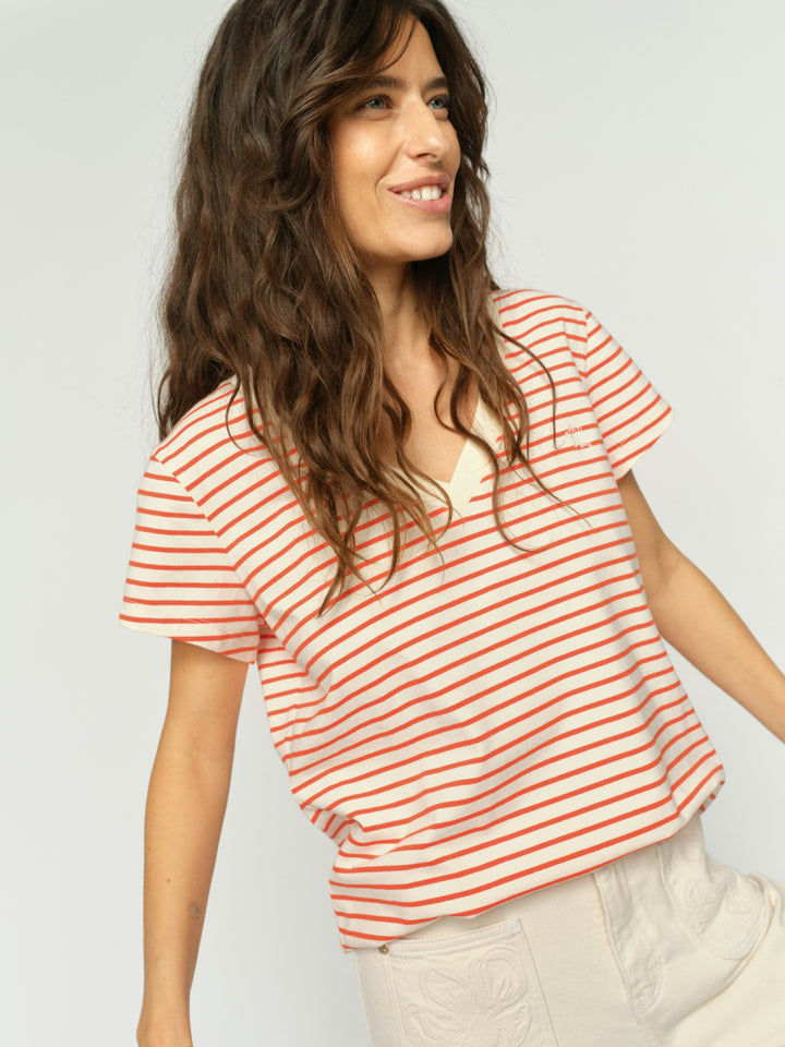 MMKala V-SS Stripe Tee Spicy Orange Bild 4