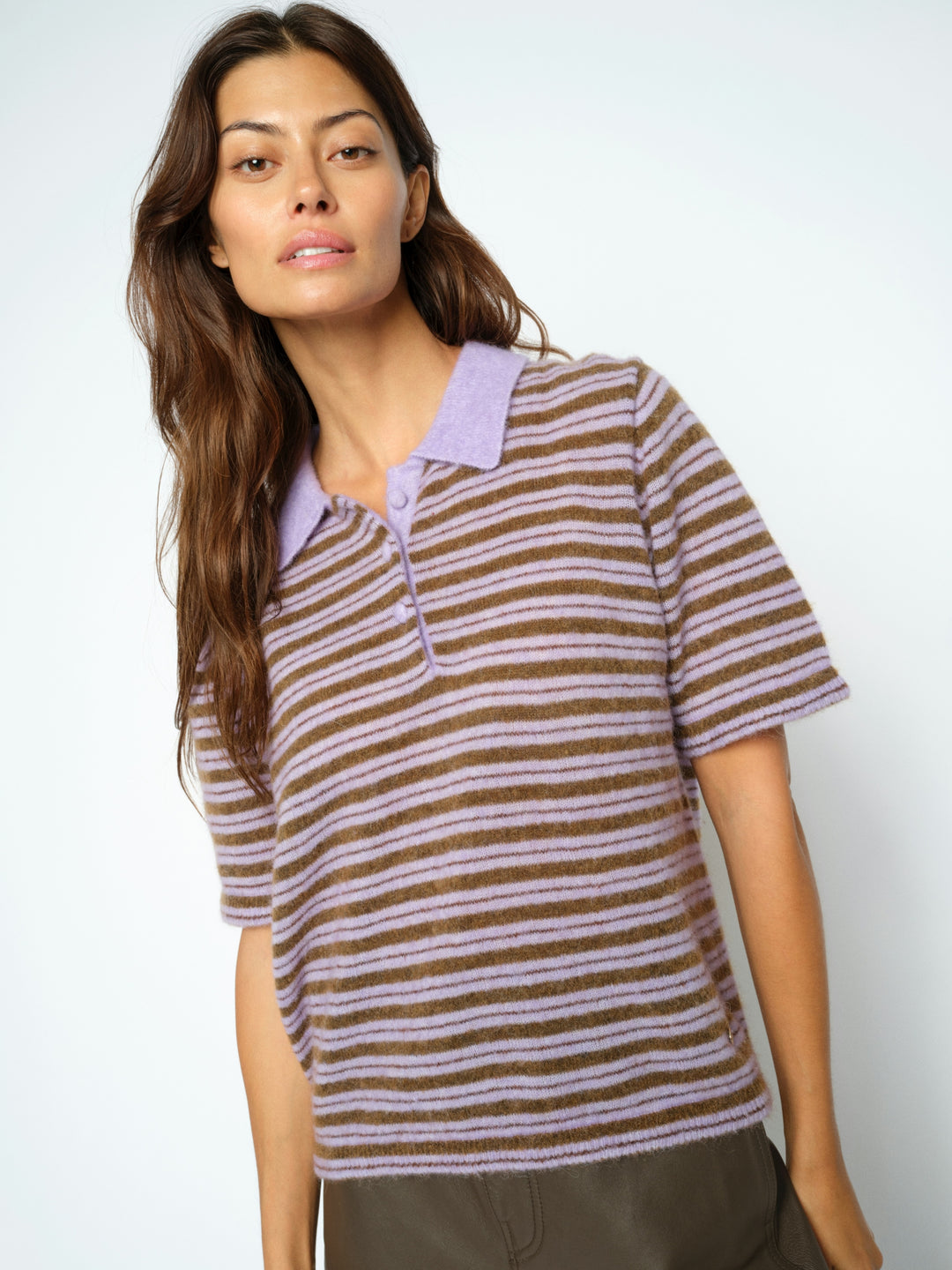 MMMilvi SS Stripe Polo knit Violet Tulip Bild 4