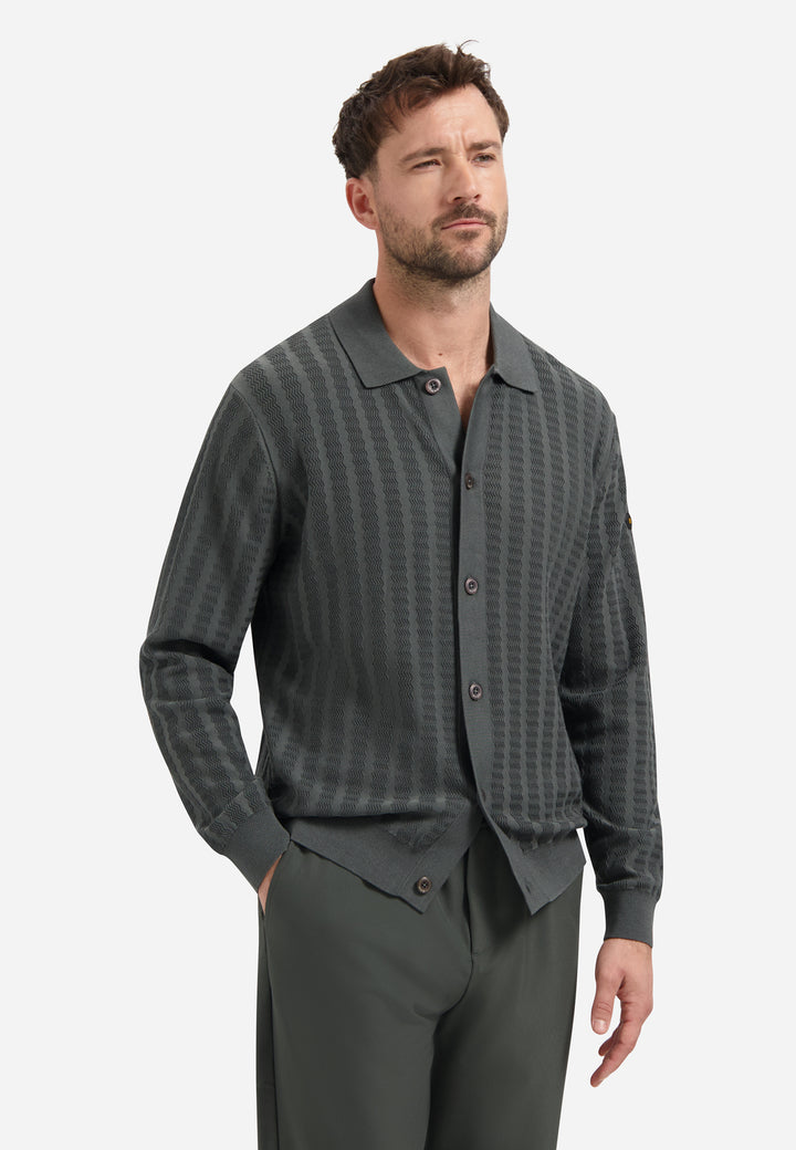 Cardigan Full Button Polo Jacquard, Dark Steel 124 Bild 1