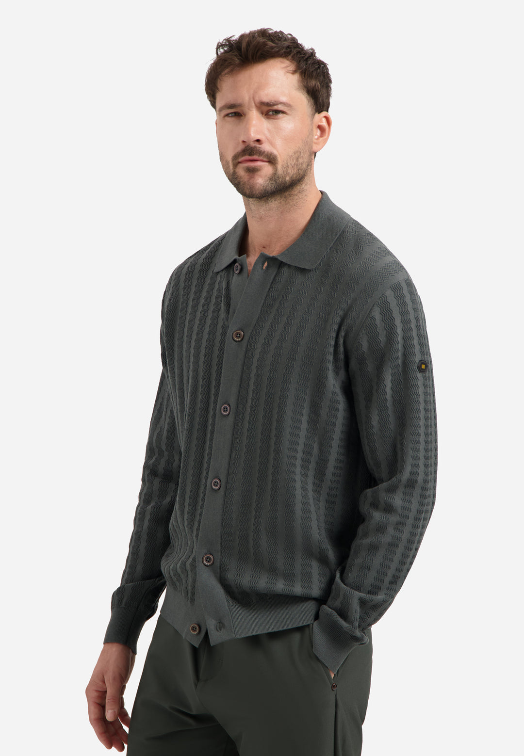 Cardigan Full Button Polo Jacquard, Dark Steel 124 Bild 4