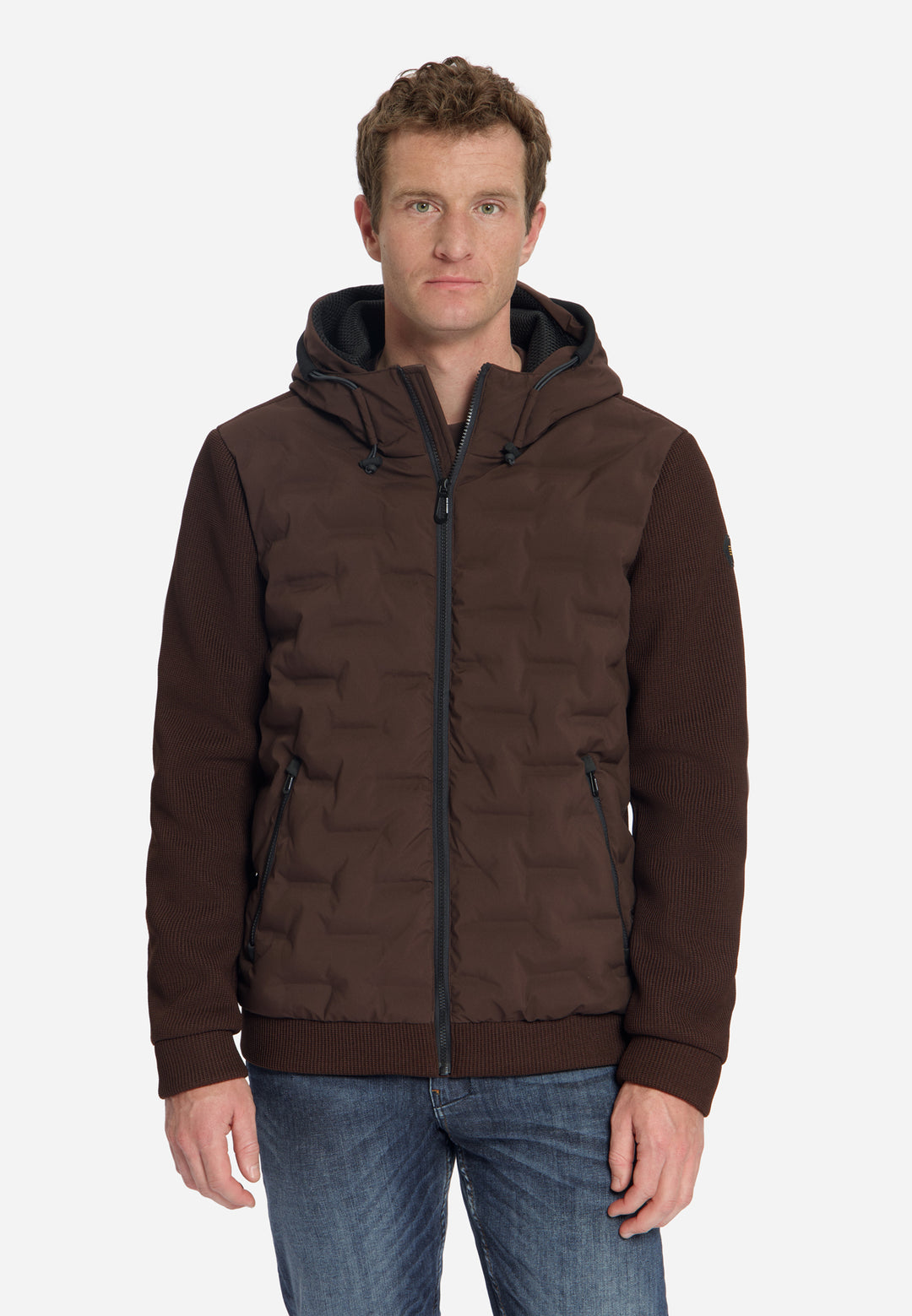 Jacket Short Fit Sealed Hooded Knitted Mix, Dark Brown 042 Bild 1