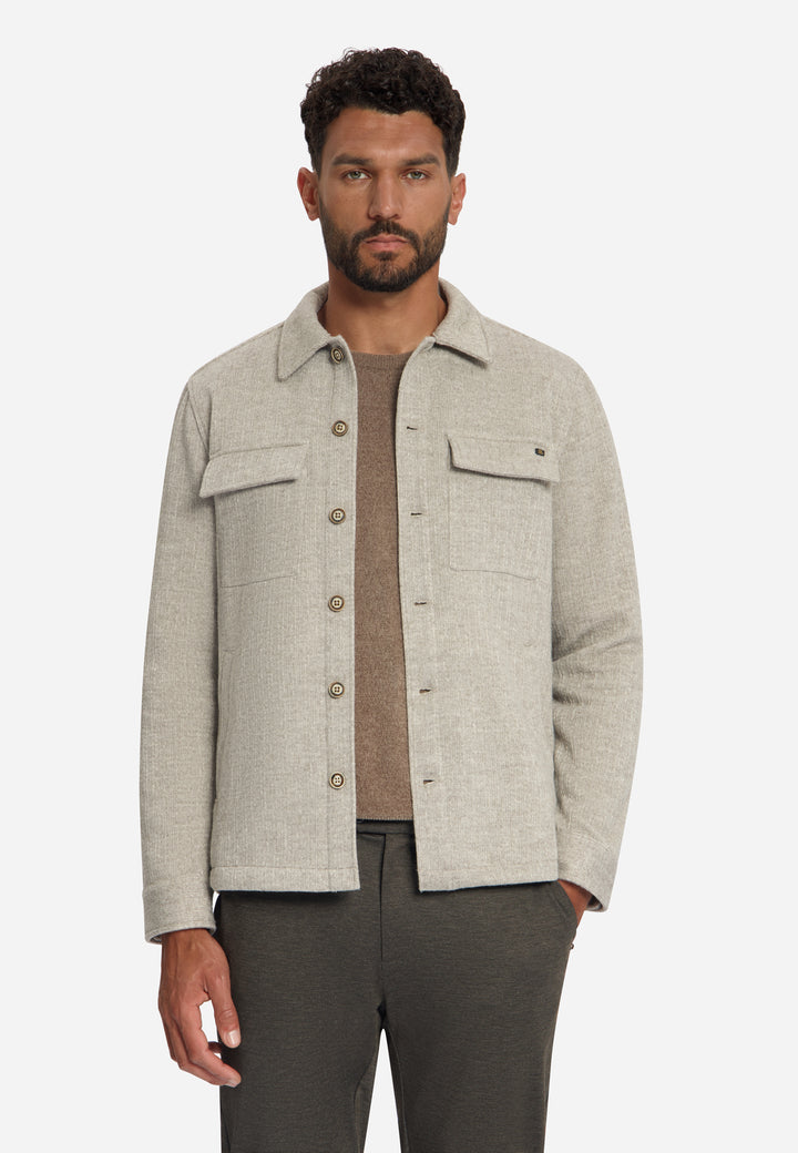 Overshirt Full Button Solid Jacquard Stripe Bottom and Chest Pockets, Cement 122 Bild 1