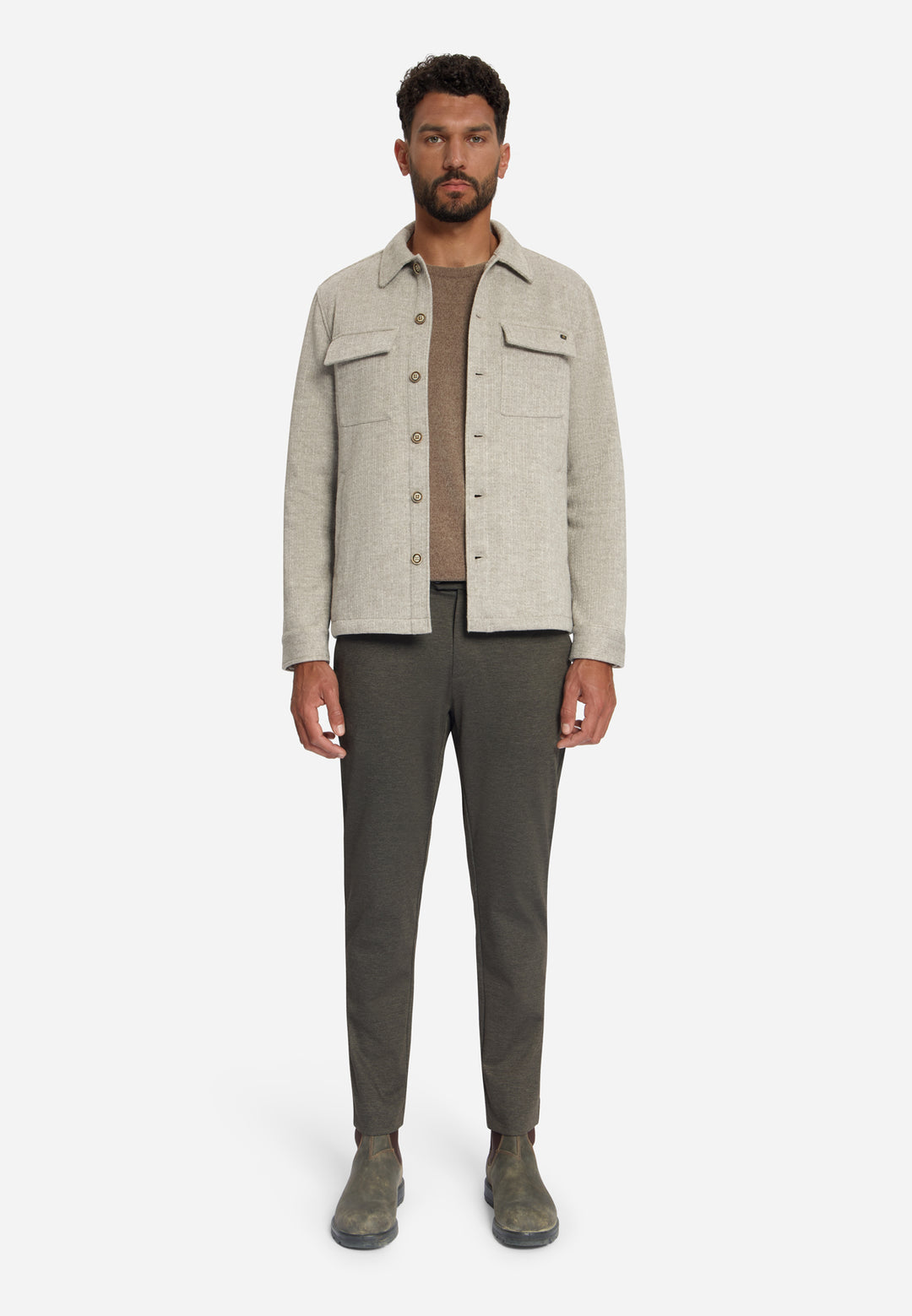 Overshirt Full Button Solid Jacquard Stripe Bottom and Chest Pockets, Cement 122 Bild 3