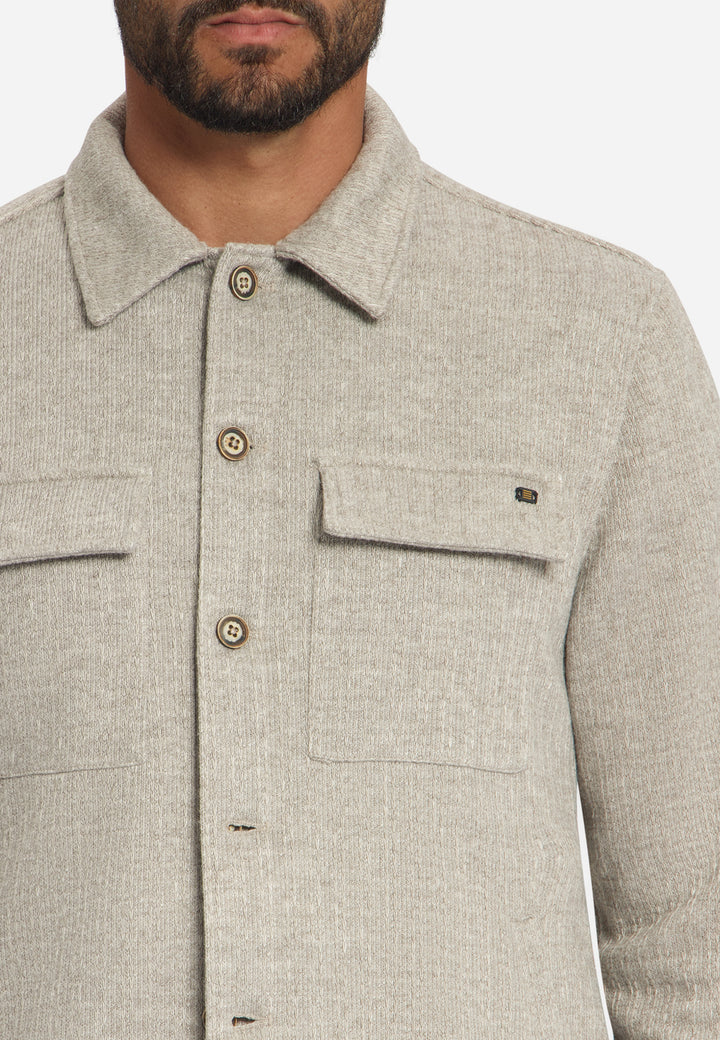 Overshirt Full Button Solid Jacquard Stripe Bottom and Chest Pockets, Cement 122 Bild 7