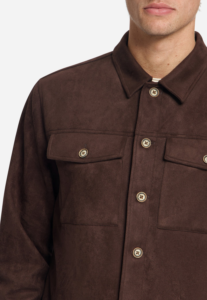 Overshirt Full Button Suede, Dark Brown 042 Bild 7