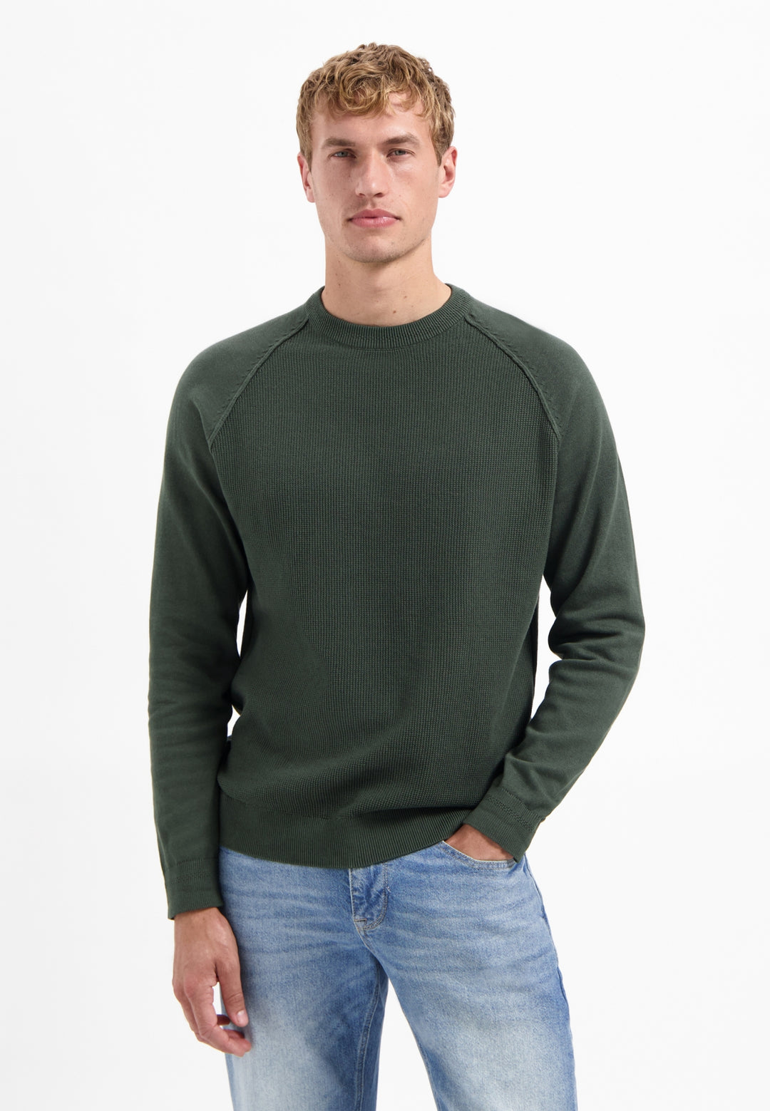 Pullover Crewneck Solid Waffle Knit, Dark Green 052 Bild 1
