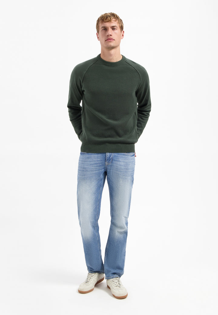 Pullover Crewneck Solid Waffle Knit, Dark Green 052 Bild 3