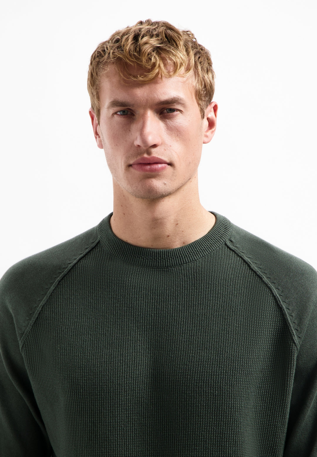 Pullover Crewneck Solid Waffle Knit, Dark Green 052 Bild 4