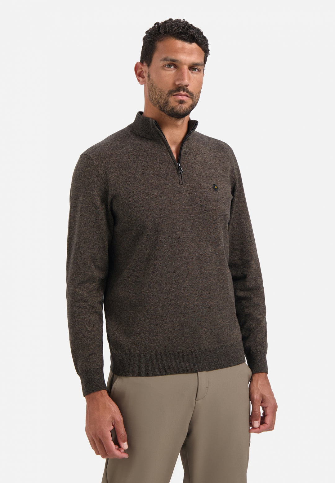 Pullover Half Zip 2 Coloured Melange, Taupe 044 Bild 1