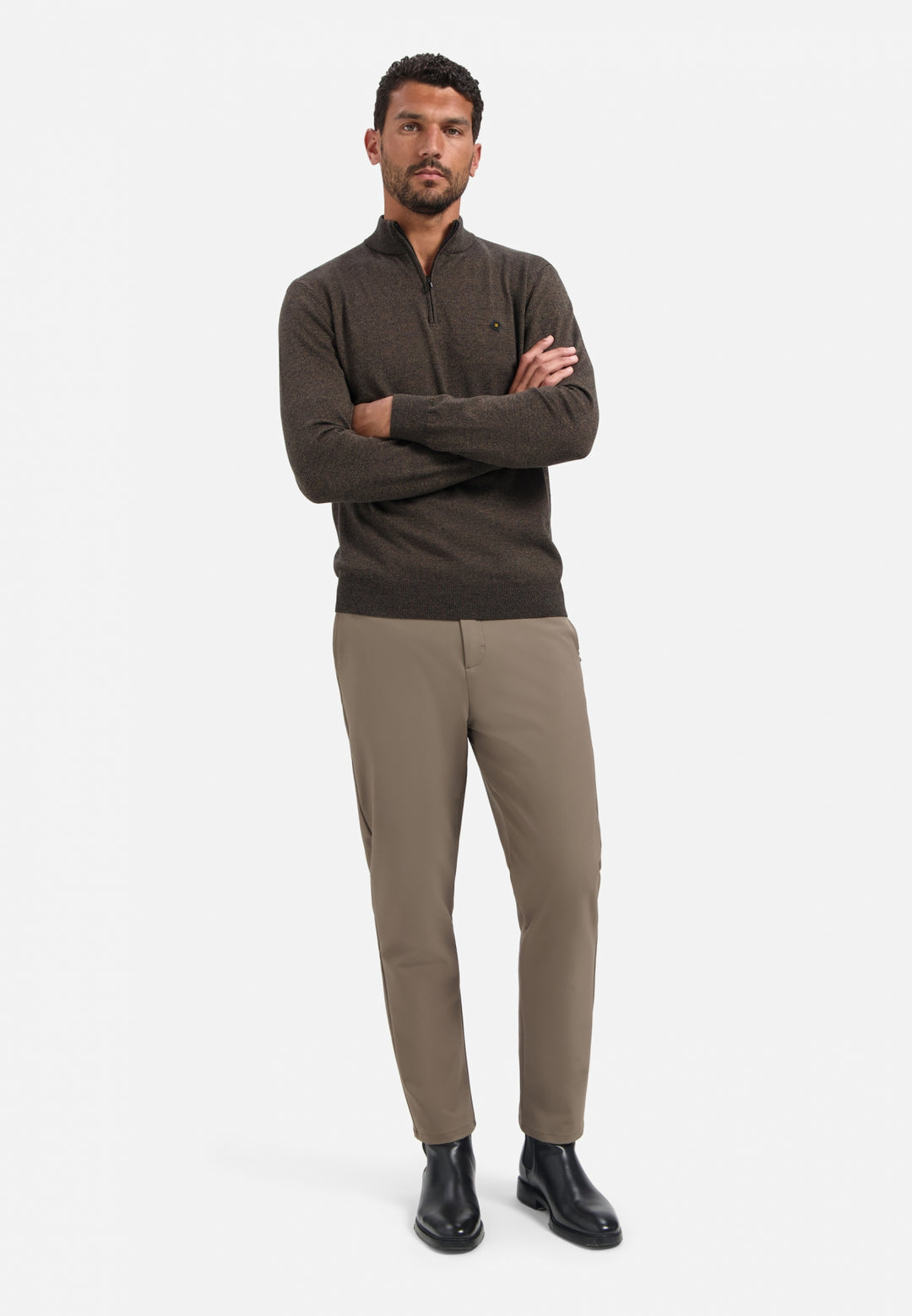 Pullover Half Zip 2 Coloured Melange, Taupe 044 Bild 3
