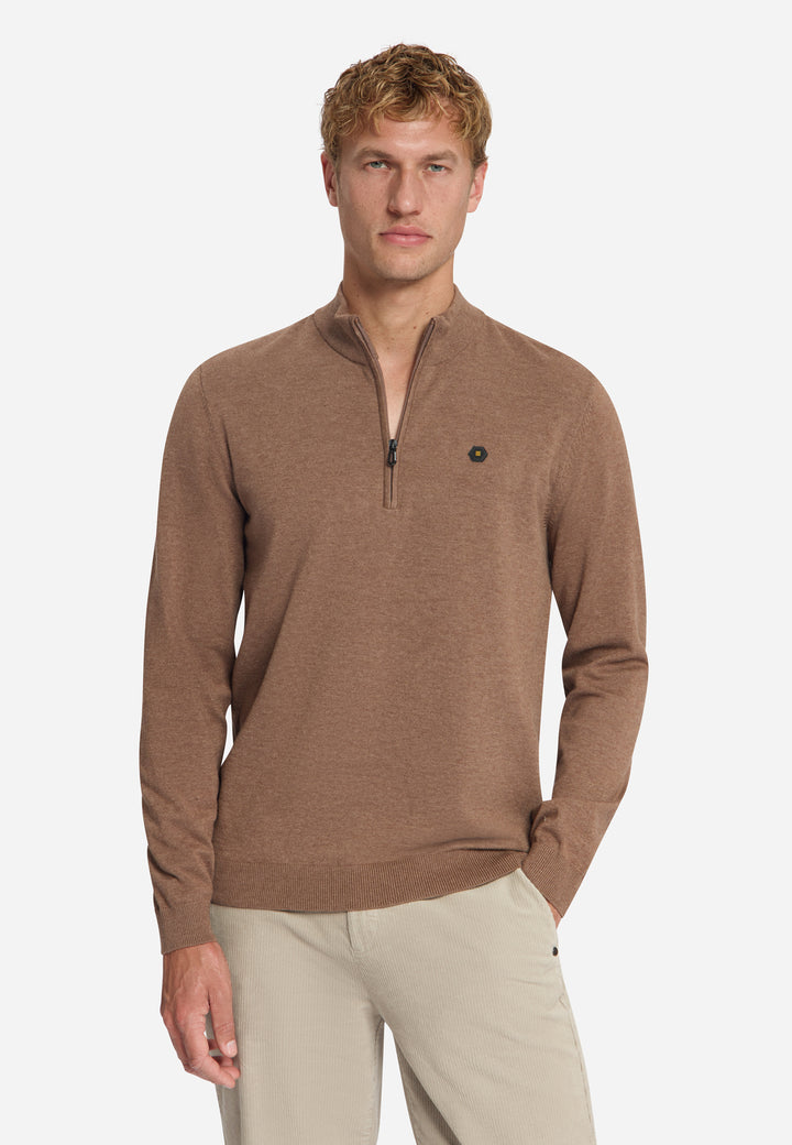 Pullover Half Zip Melange, Light Brown 041 Bild 1