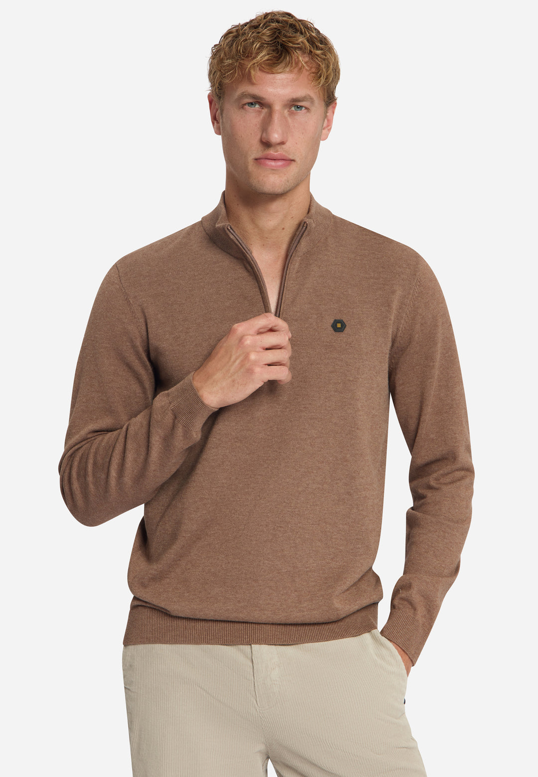 Pullover Half Zip Melange, Light Brown 041 Bild 4